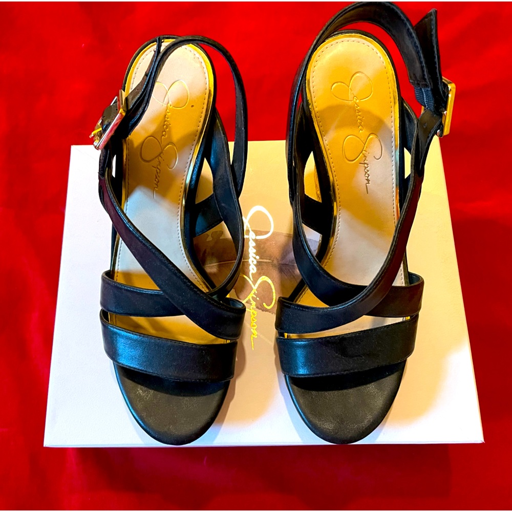 Jessica Simpson black strap platform shoes
